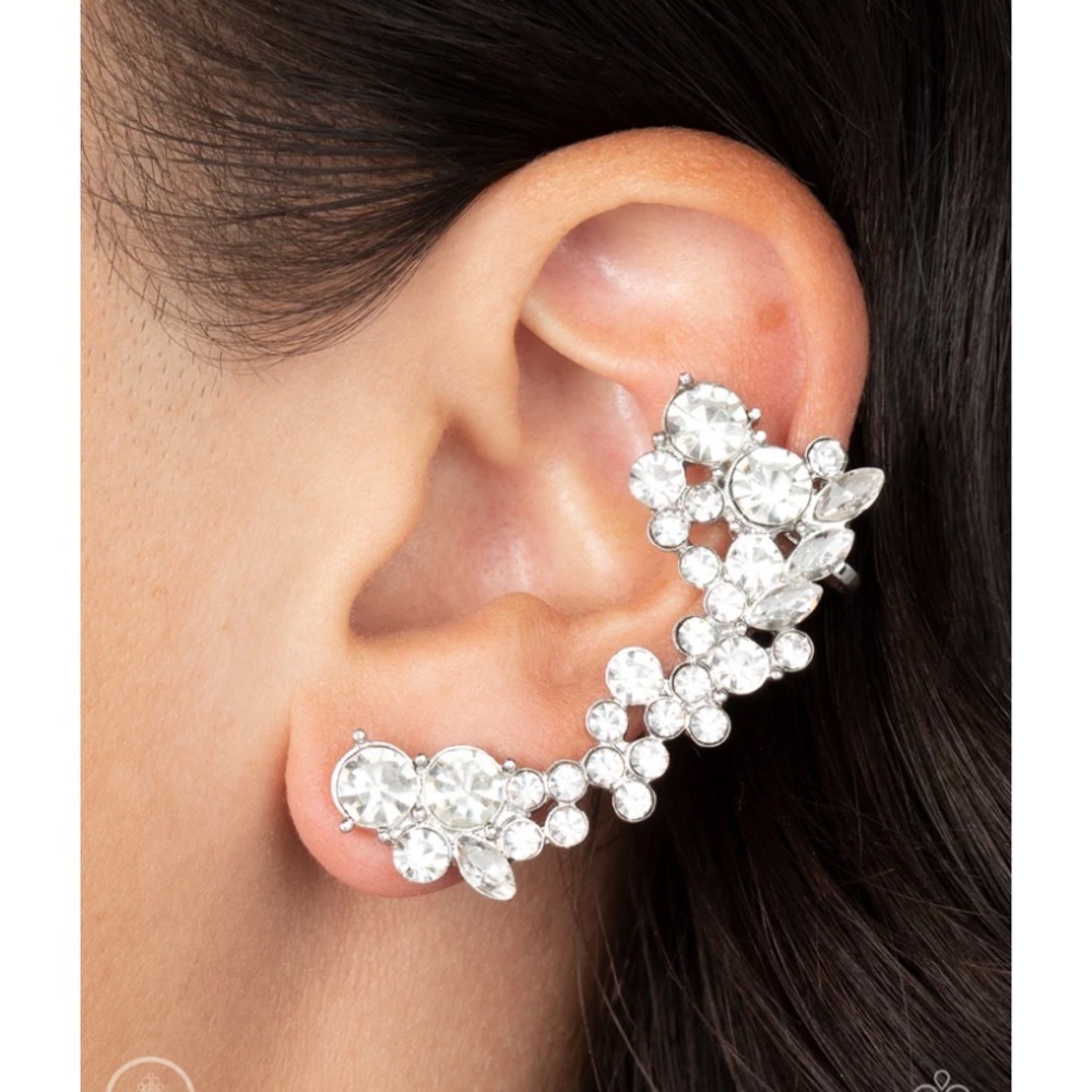 Paparazzi Earrings Astronomical Allure White Post Crawler